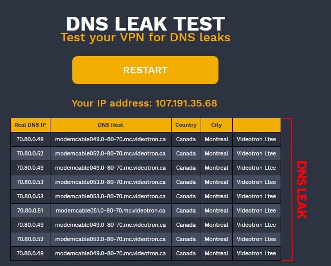 DNS Leak Fail