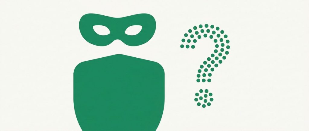 Illustration: an incognito mask floating above a shield, question-mark silhouette made of dots