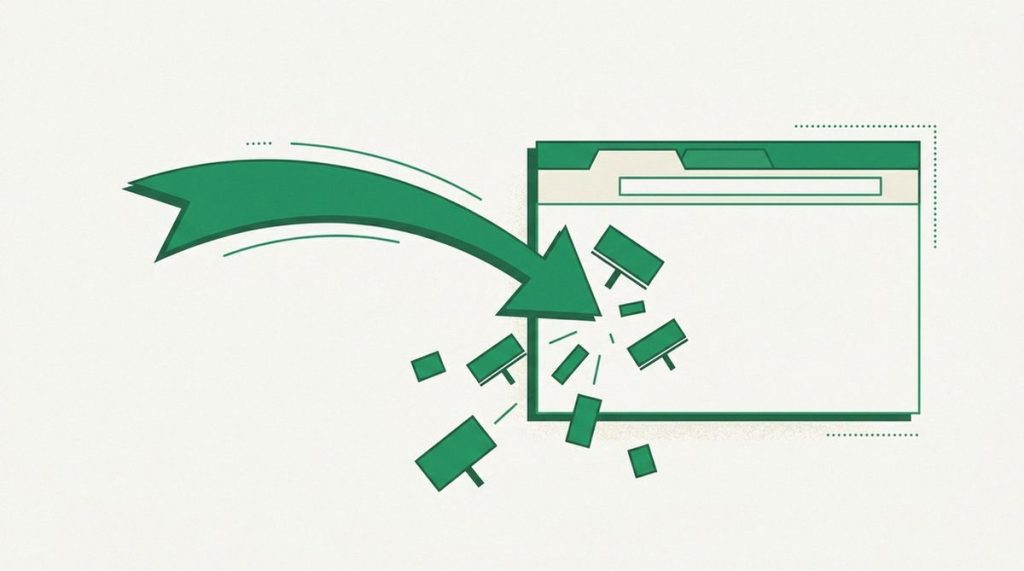Illustration: a fast arrow deflecting small billboard squares away from a browser window