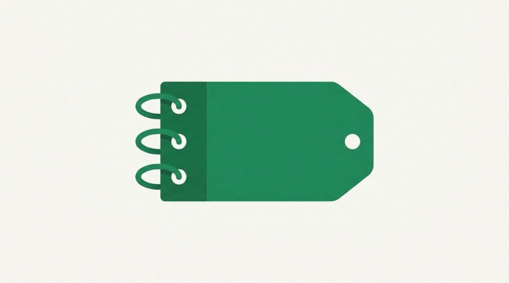 Illustration: a three-ring calendar coil compressed into a single long price tag