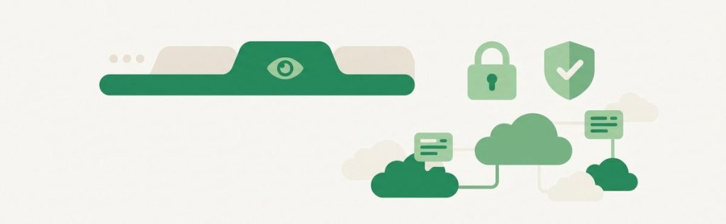 Illustration: a browser tab row with one private tab highlighted, padlock and shield, neutral privacy scene