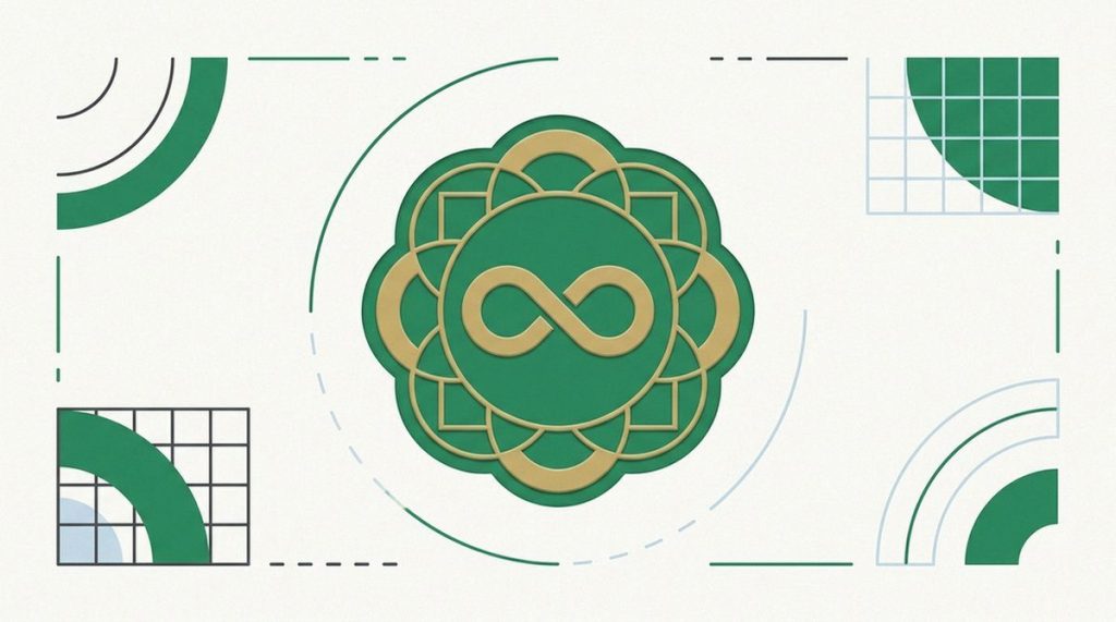 Illustration: an infinity symbol embossed on a lifetime deal medallion