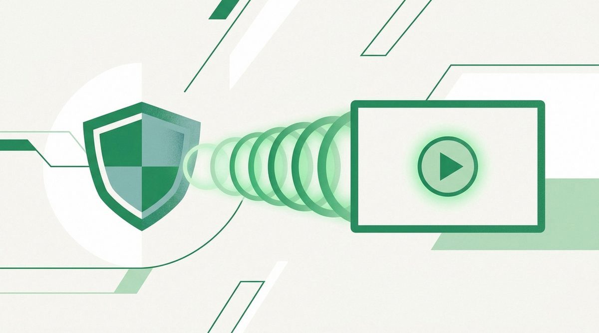 shield connecting through a tunnel to a streaming play button