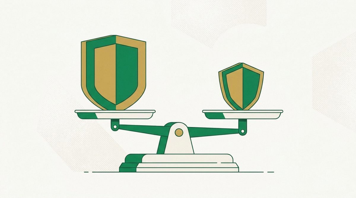 Two shields balanced on a scale representing a VPN comparison