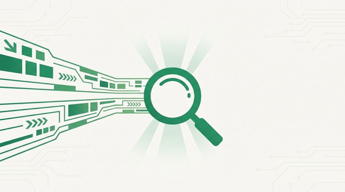 Two data tunnels converging under a magnifying glass for comparison