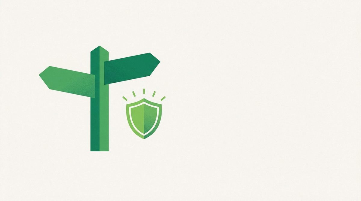 Signpost forking toward a shield representing a VPN choice