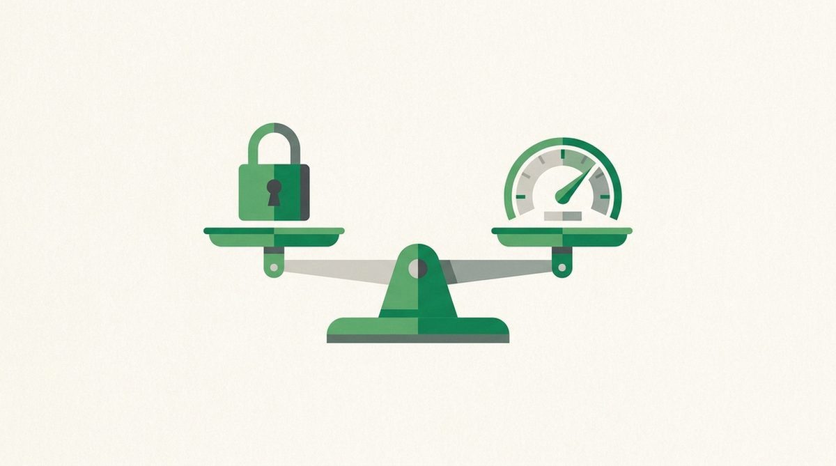 balance scale comparing a padlock icon and a speed gauge