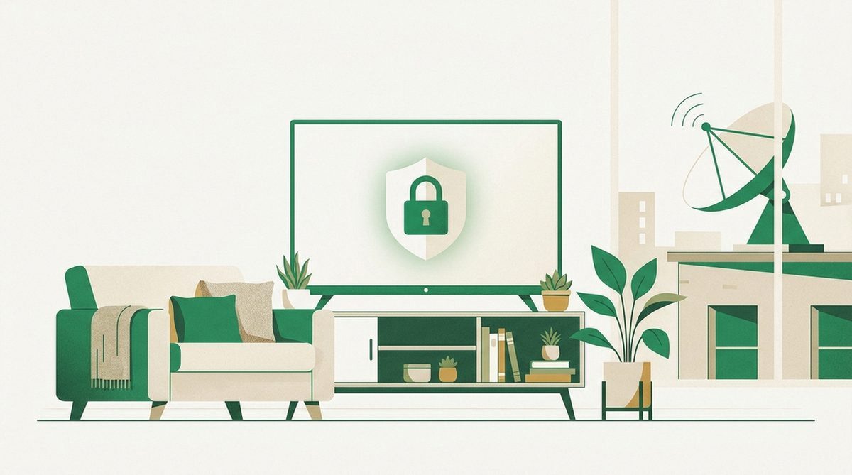 Илюстрация на защитено гледане на легален абонамент за телевизия с VPN