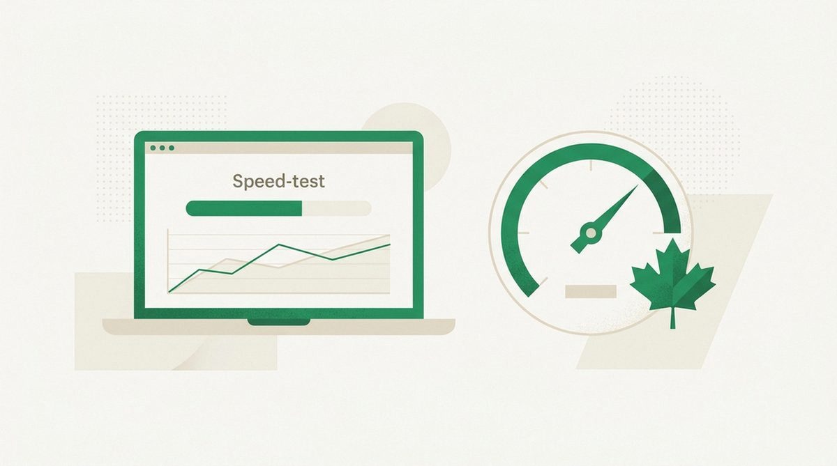 Illustration of an internet speed test with a speedometer icon