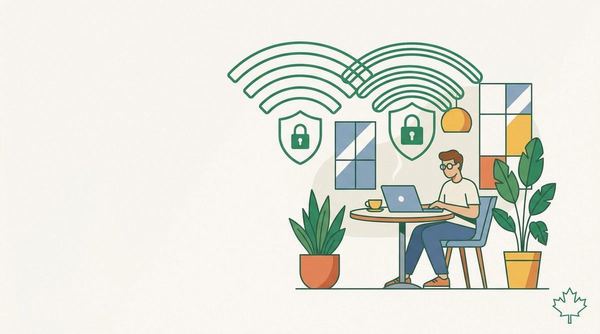 Illustration of secure VPN use on public WiFi in Canada