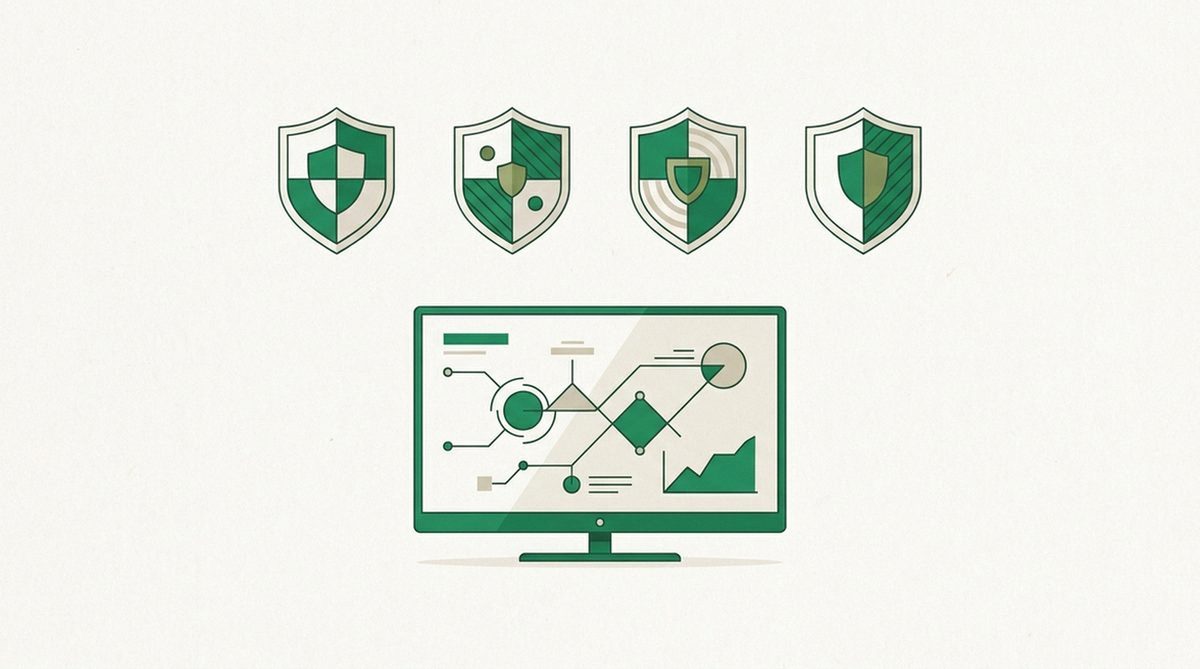 Illustration von vier VPN-Schild-Symbolen über einem Fernseher