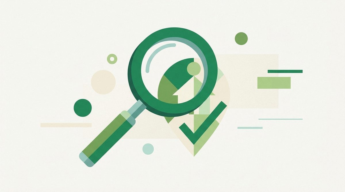 Illustration einer Lupe über einem Adress-Symbol zur IP-Prüfung