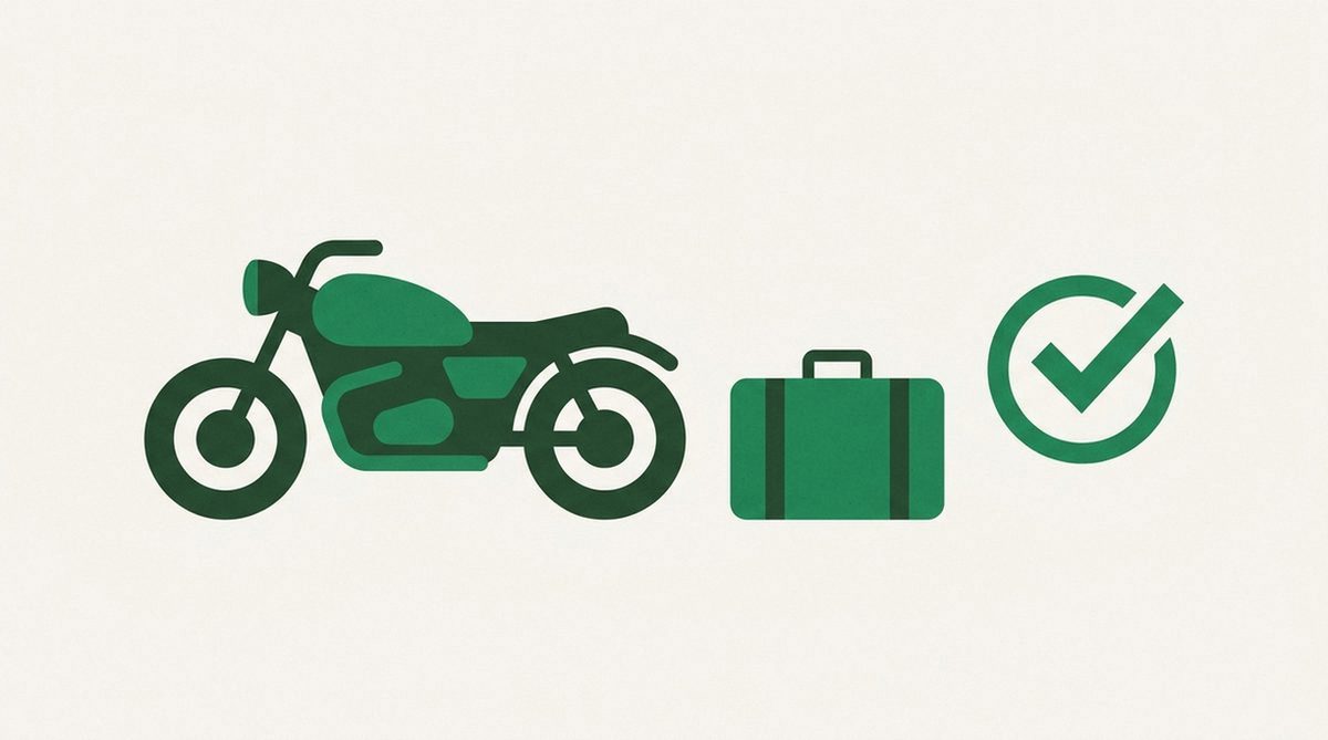 Illustration eines Motorrads neben einem Koffer für das eigene Streaming-Abo