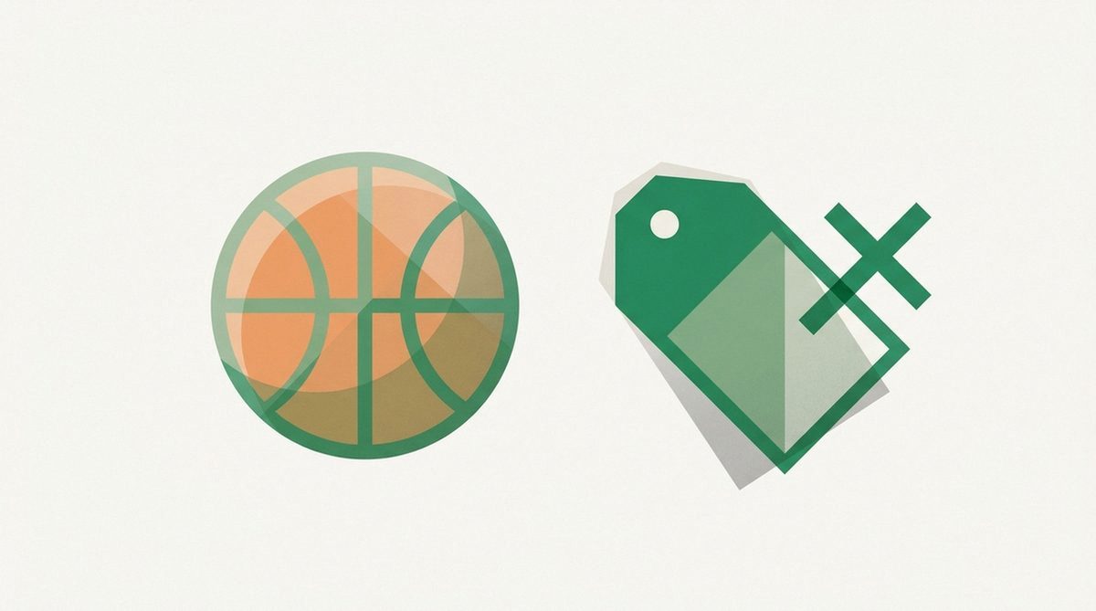 Illustration eines Basketballs neben einem durchgestrichenen Preisschild