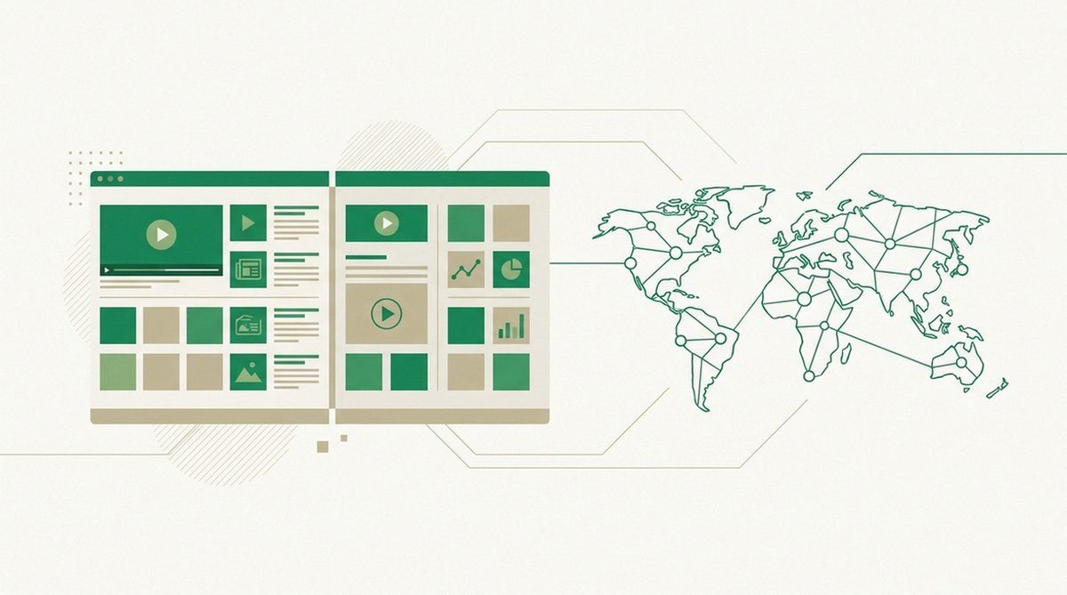 Illustration eines geteilten Streaming-Bildschirms mit unterschiedlichen Inhalten im Ausland