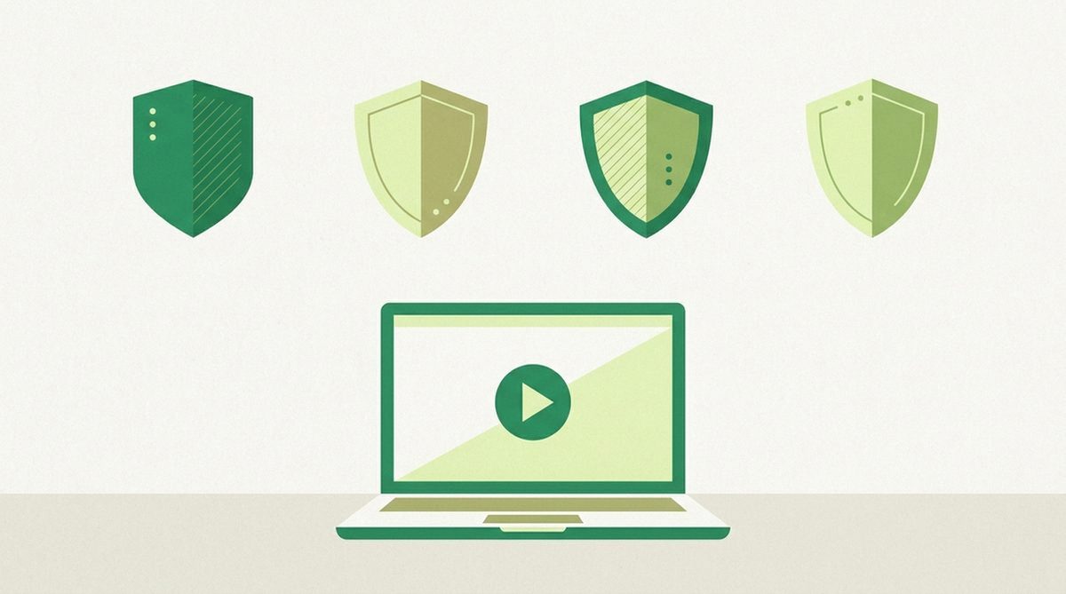 Illustration von vier VPN-Schild-Symbolen für ein eigenes US-Streaming-Abo