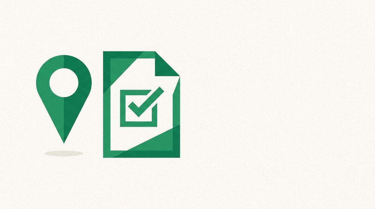 Illustration eines Standort-Pins neben einem Rechtsdokument für Reisen