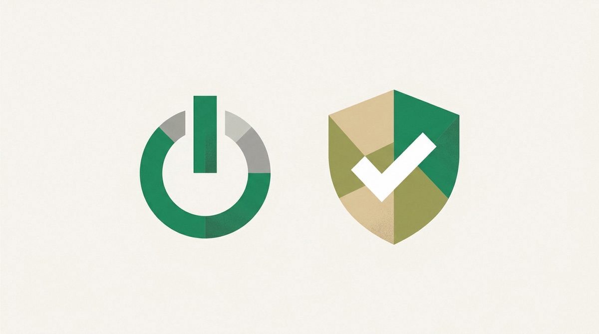 Illustration eines Schalters neben einem Schild-Symbol für Kill Switch und DNS-Schutz