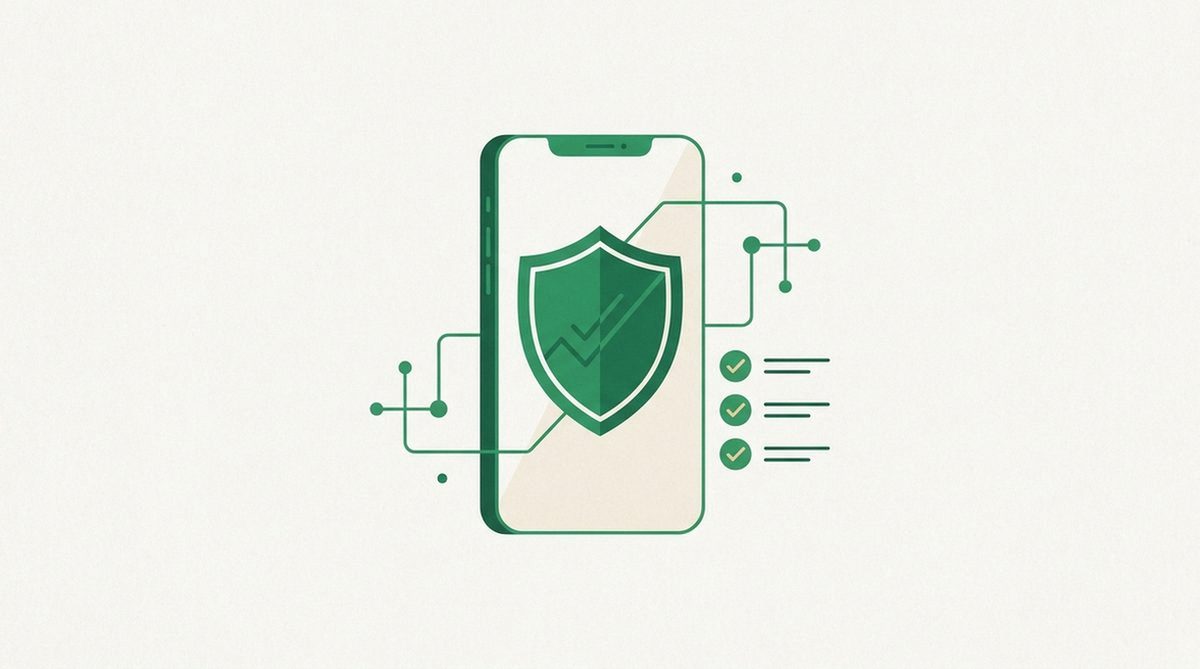 Illustration of a smartphone with a shield representing what to look for in an Android VPN app