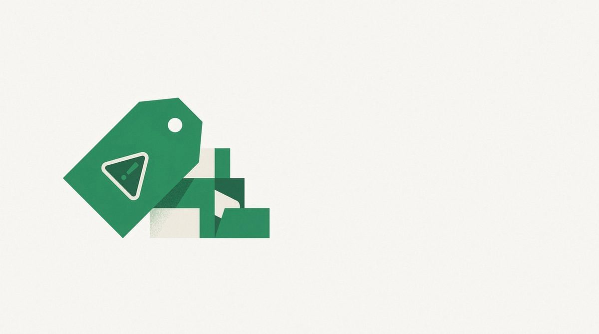 Illustration of a discount price tag with a caution icon, showing that the cheapest VPN tier can be false economy