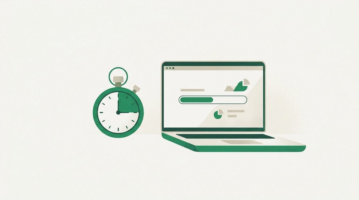 Illustration of a stopwatch and laptop representing how to run an accurate VPN speed test