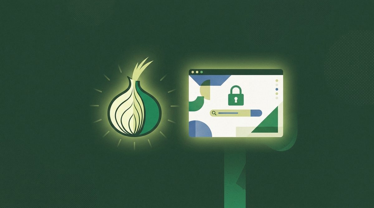 layered onion icon beside a padlocked browser window