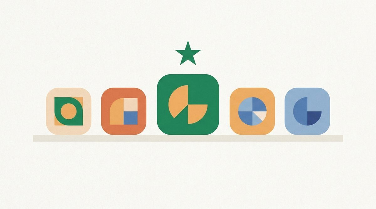 Row of five streaming app icons with one highlighted by a star