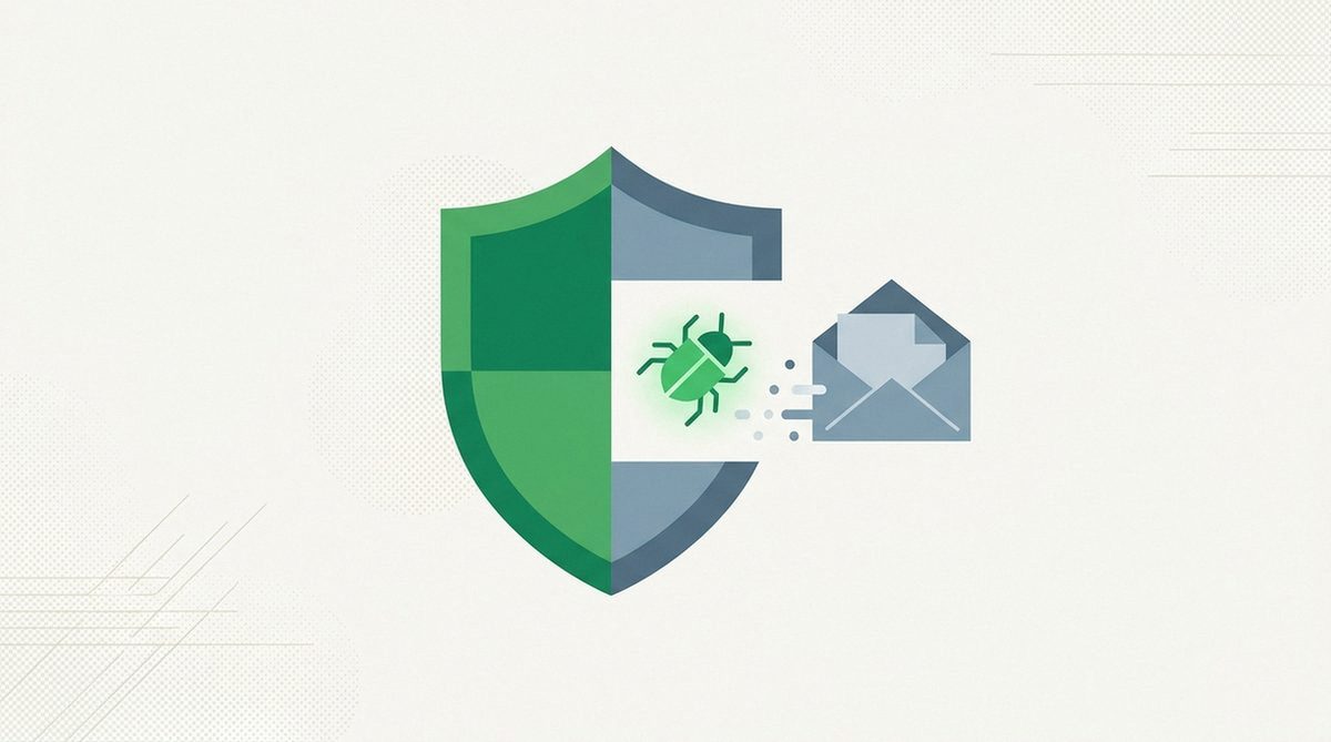 Shield with a gap exposing a bug and an open envelope
