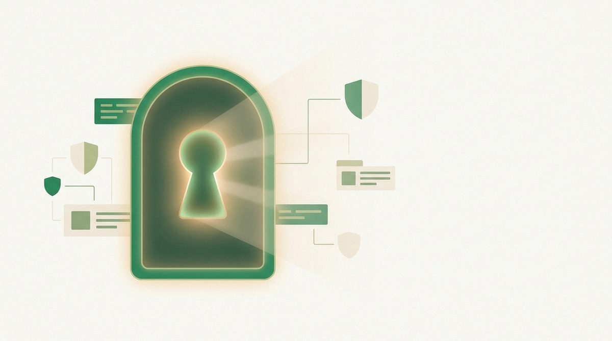 Abstract illustration of a keyhole and soft light representing what matters when evaluating privacy on adult platforms.