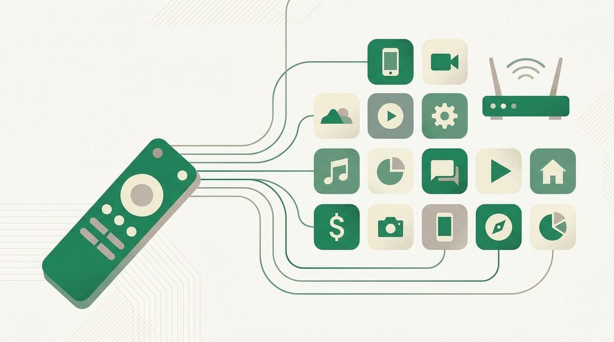 Illustration depicting the setup process of installing a VPN app on a Chromecast with Google TV device.