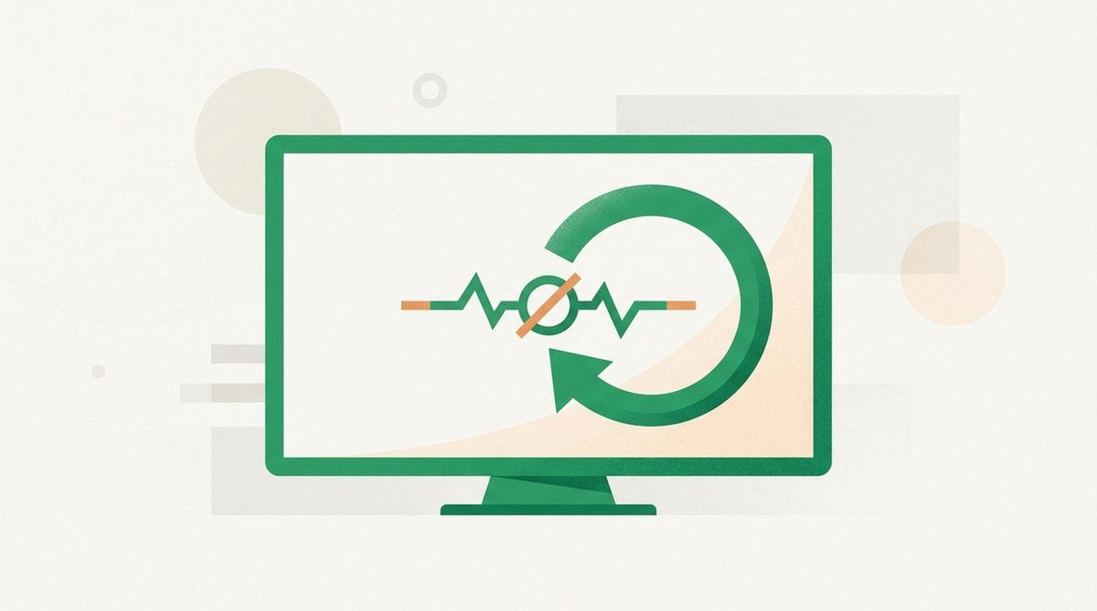 Illustration of a broken connection icon on a television screen being reconnected by a repair arrow
