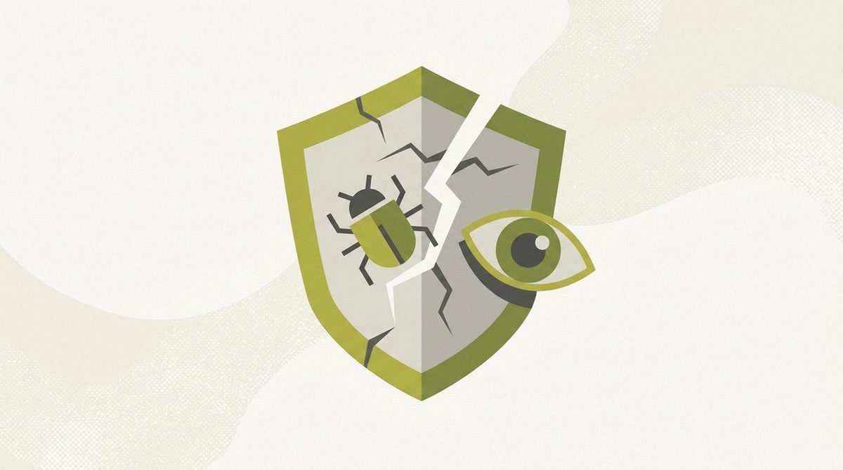 cracked shield letting a bug and a watching eye through