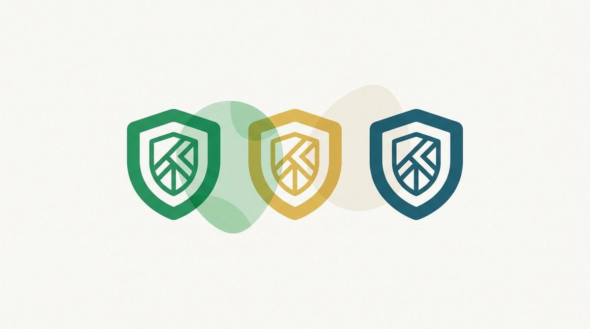 Three differently colored shield icons compared side by side