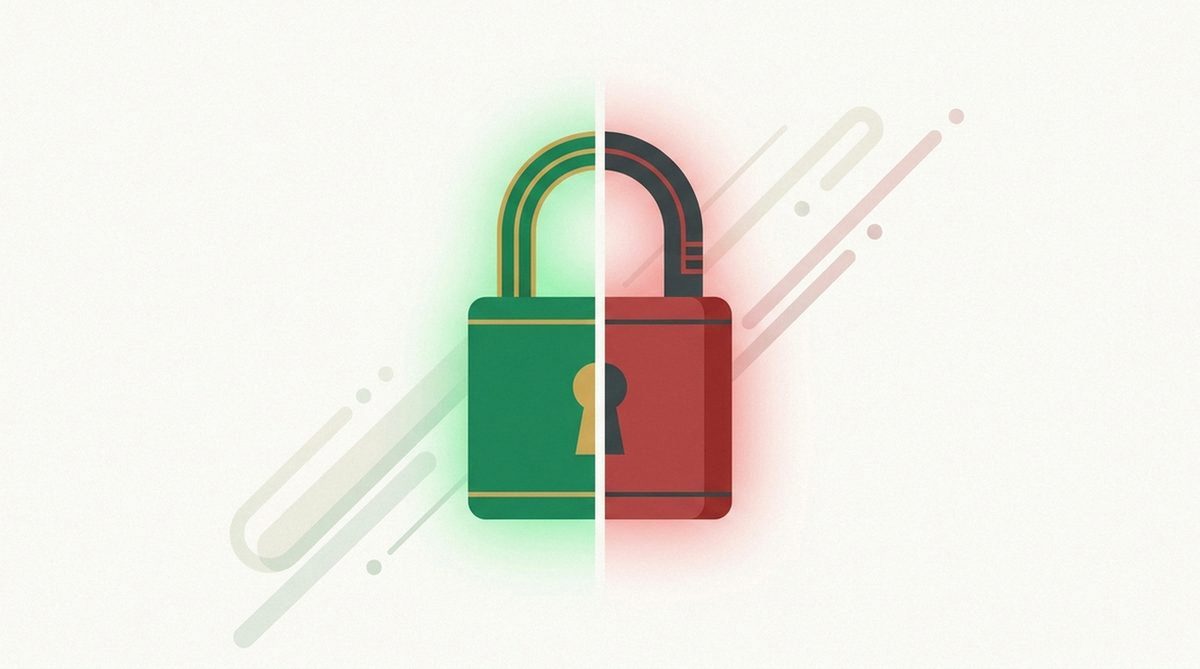 Padlock split between green and red halves showing limits
