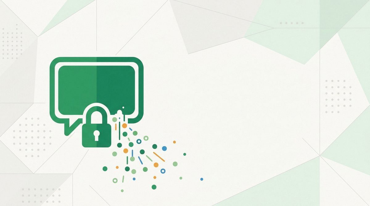 locked chat bubble leaking small metadata dots in the background