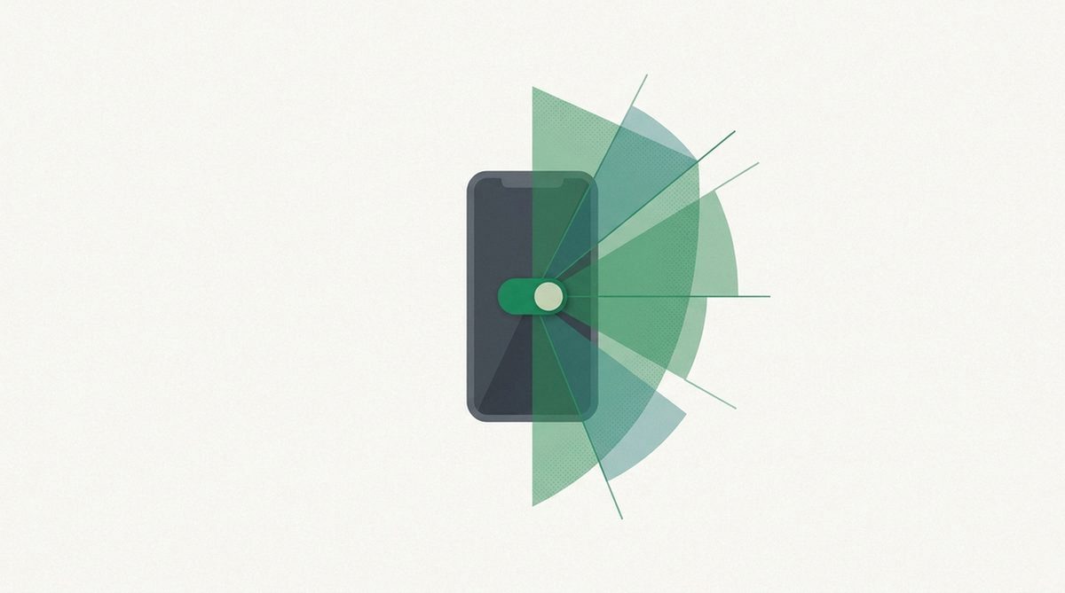 Illustration of a smartphone with a toggle switch activating a protective shield, representing a safe VPN setup