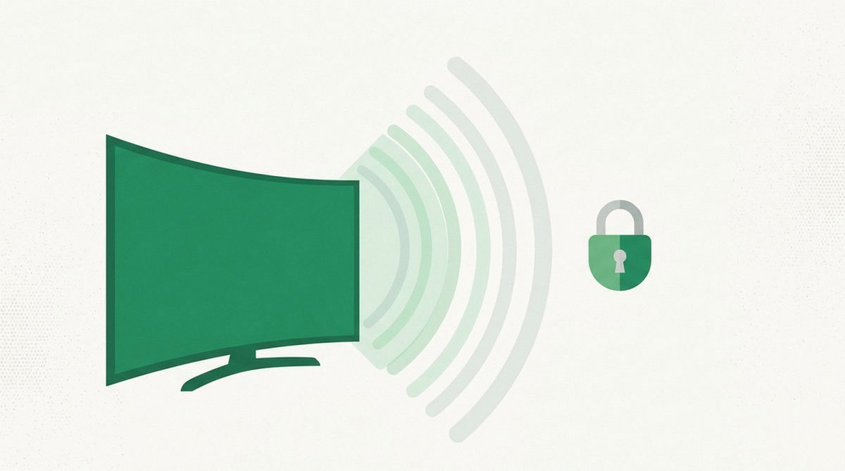 Abstract illustration of a screen with signal waves and a lock, representing setting up a free streaming VPN efficiently.