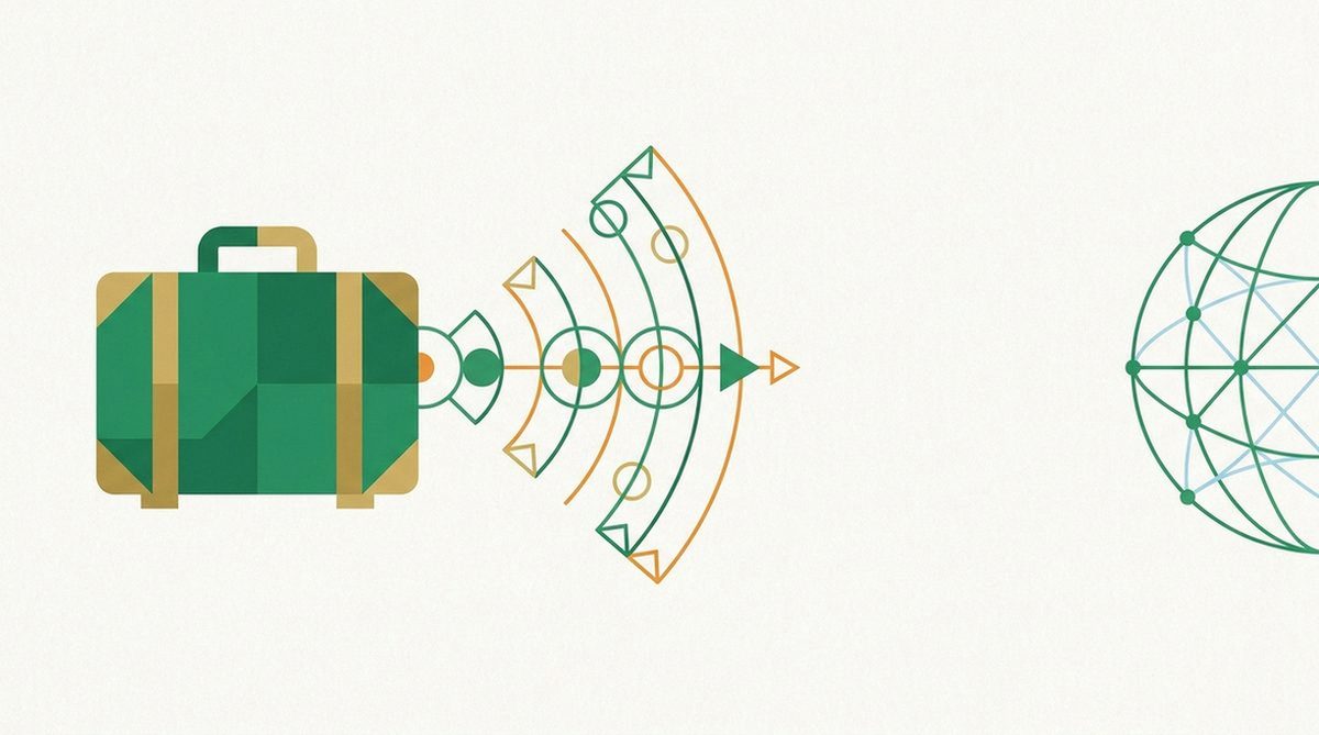 Illustration symbolizing troubleshooting a sports streaming service while traveling abroad.
