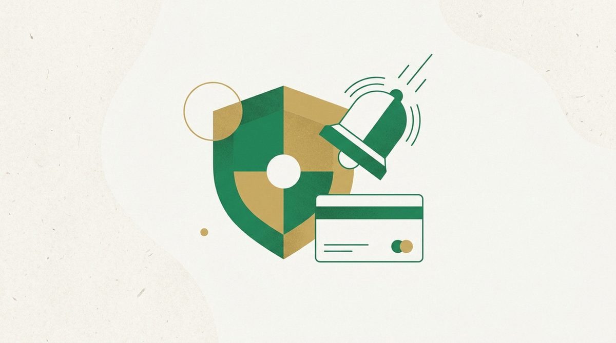 shield protecting a credit card from a falling alarm bell