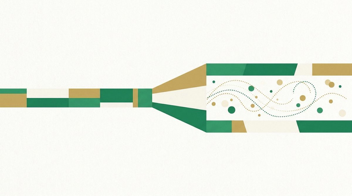 Abstract illustration of a narrow pipe opening into a wide channel, representing fixing throttled internet speed.
