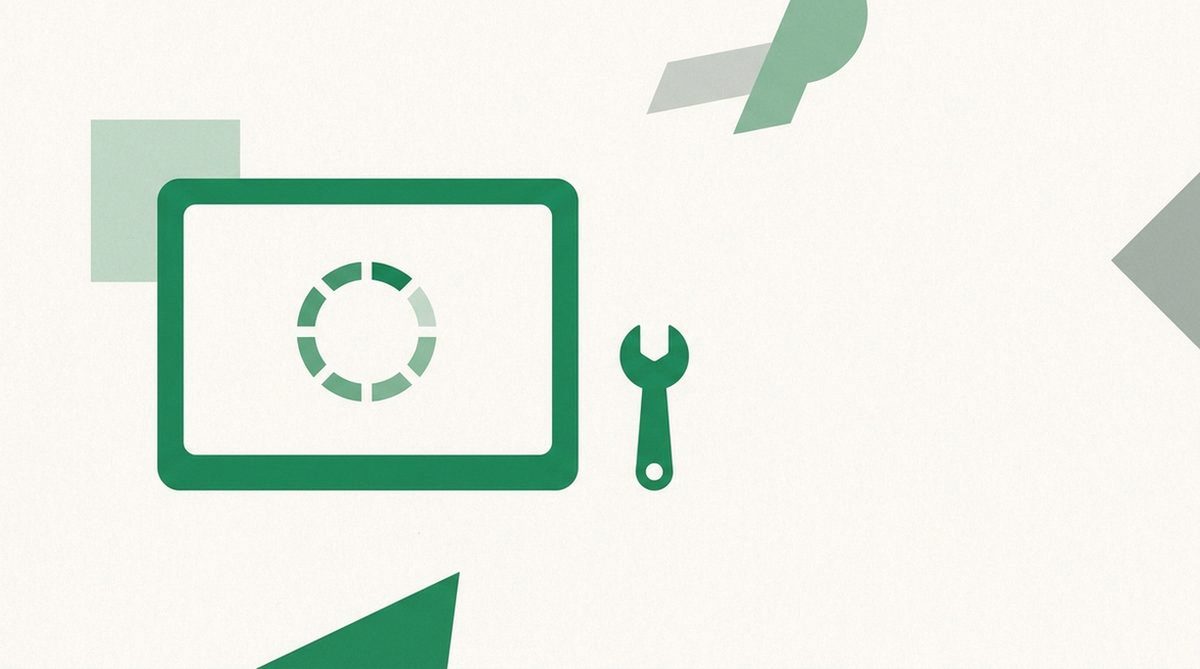 Abstract illustration of a screen with a loading spinner and a wrench, representing troubleshooting a streaming connection issue.