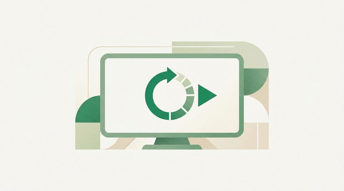 Illustration of a spinning loading icon turning into a play button on a television screen, representing troubleshooting a stalled stream