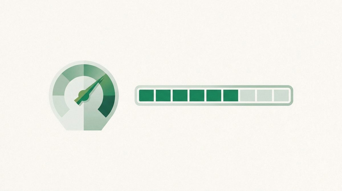 Illustration of a speedometer needle dipping into a shaded zone next to a partial progress bar, representing performance limits