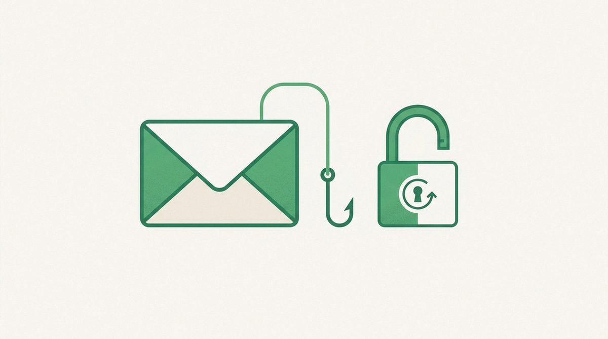 fishing hook dangling near an envelope and unlocked account