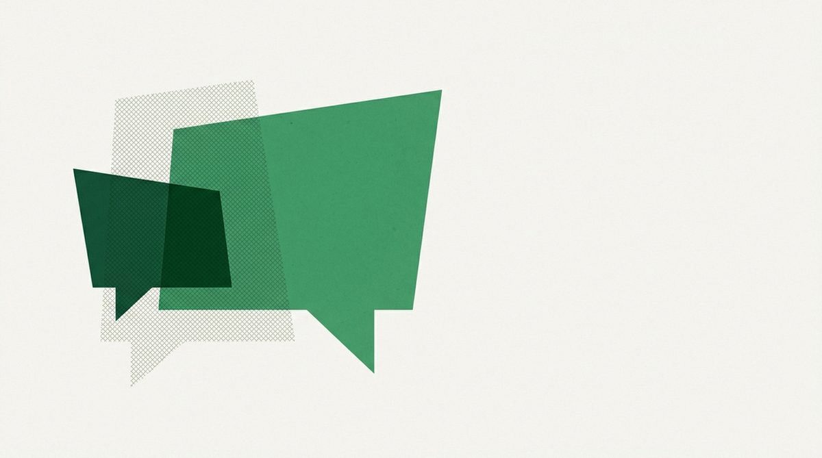 Illustration of two speech bubbles with one obscured behind a translucent veil, representing anonymity in random video chat