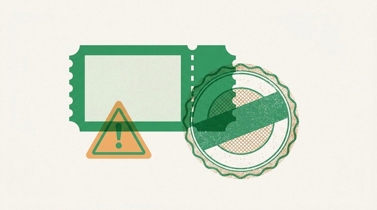 coupon ticket marked with a warning triangle and fake stamp