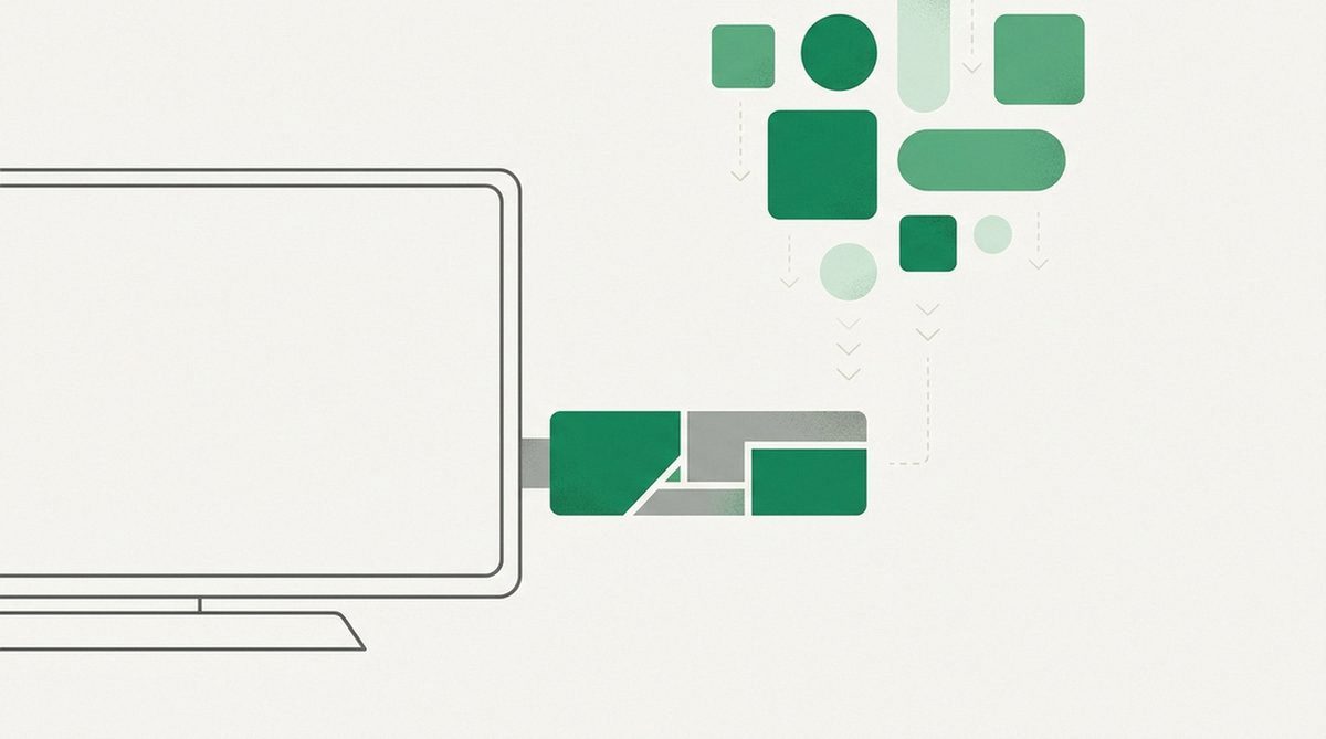 Illustration depicting the installation of a VPN app on a streaming media stick.