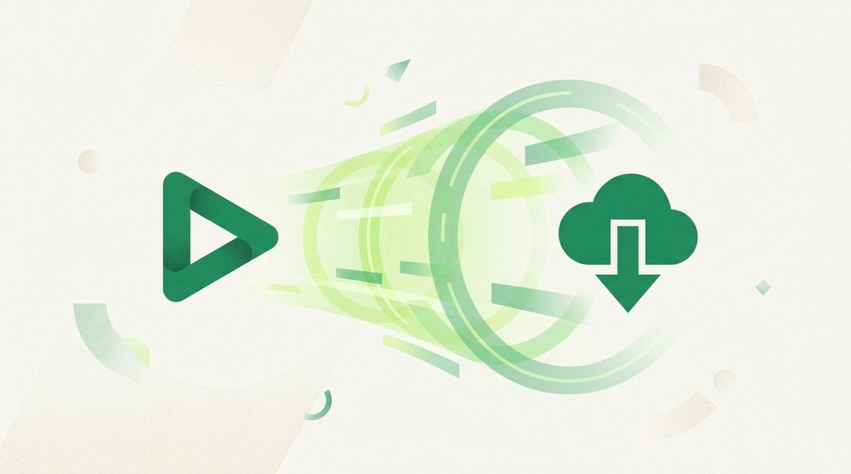 play button and download arrow linked through a tunnel