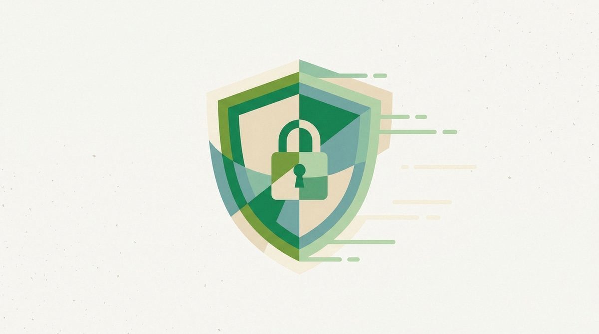 Layered shield and padlock illustration representing VPN privacy and security controls.