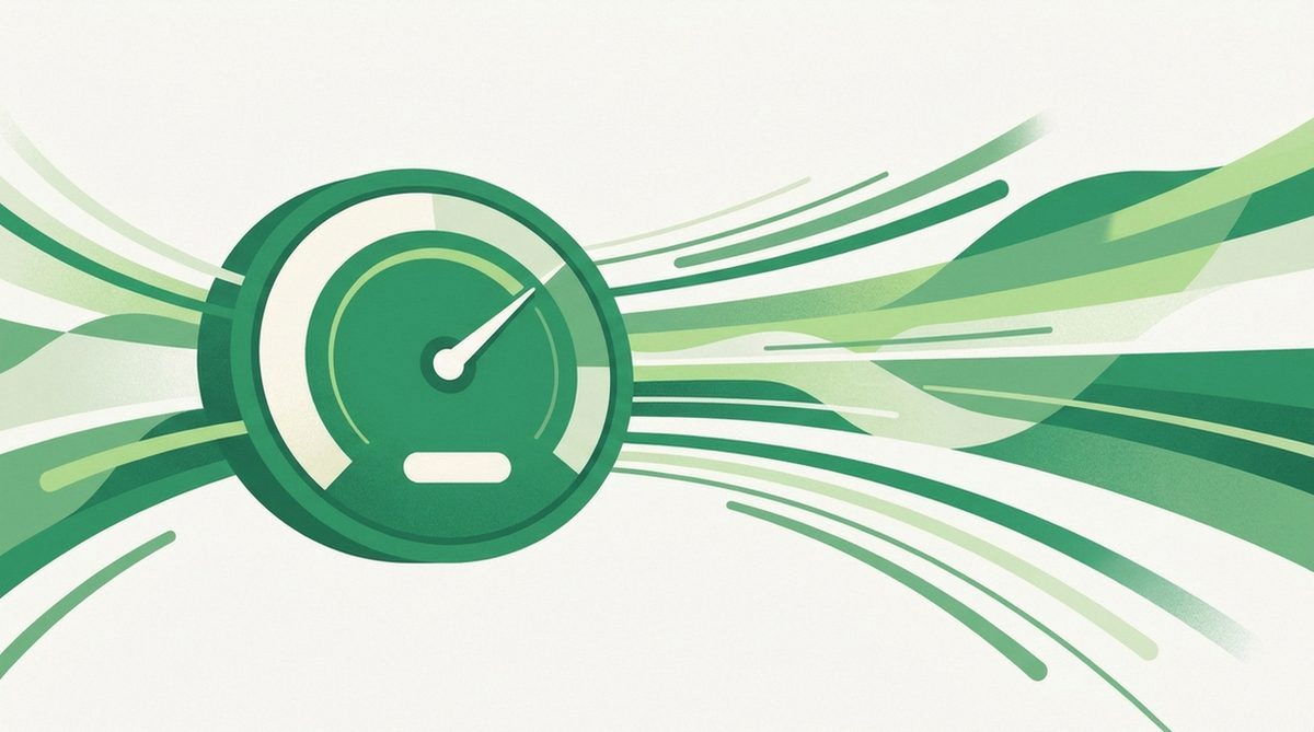 Abstract illustration of a speed dial with motion lines, representing the speed and performance review section.